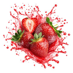 Fresh Strawberries Exploding in a Juice Splash on transparent background 