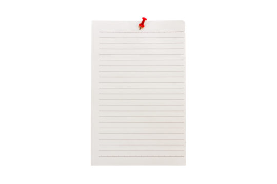 Note paper isolated on transparent background, free space for writing messages.