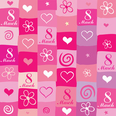 Seamless pattern with the date of March 8. Vector Illustration