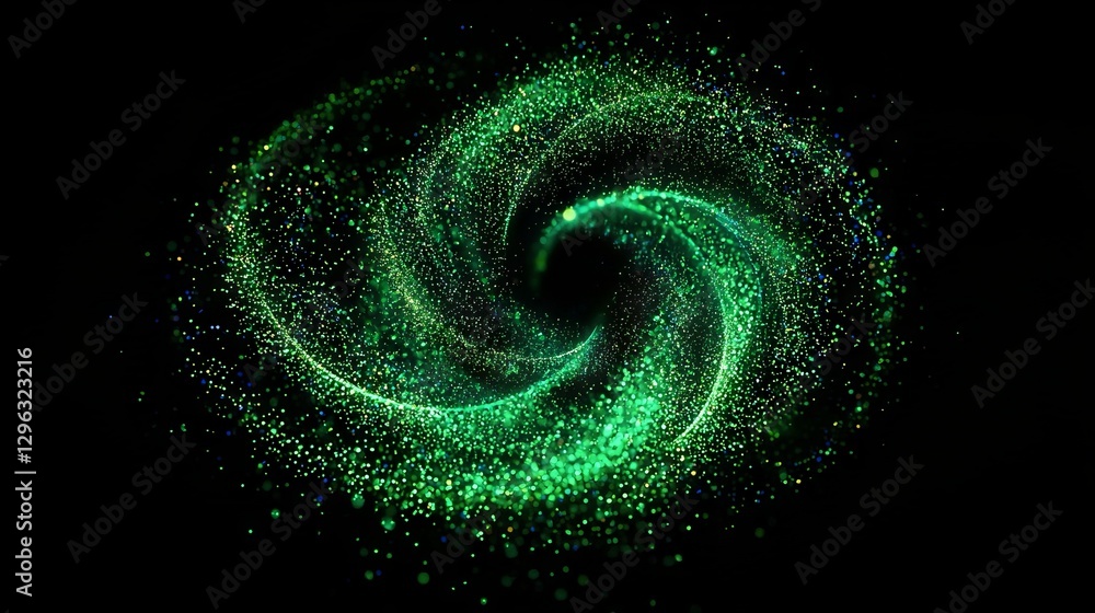 Poster a 3d abstract background with green technology layers set against a dark background, highlighted by 