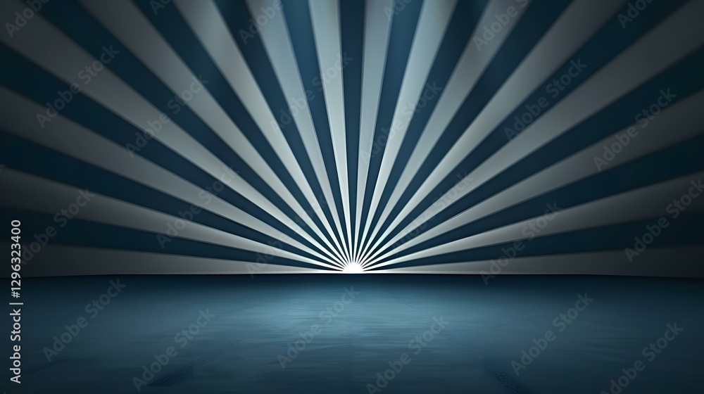 Poster the image contains a dark blue and grey background with radiating lines emanating from a central poi