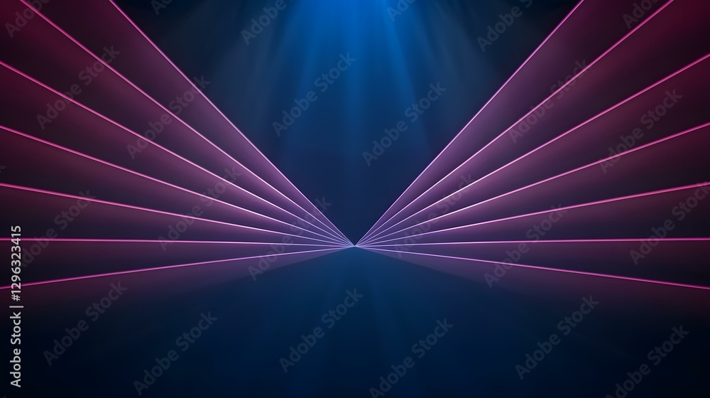 Poster an abstract image features a dark blue background with a radiant blue light source at the top, illum
