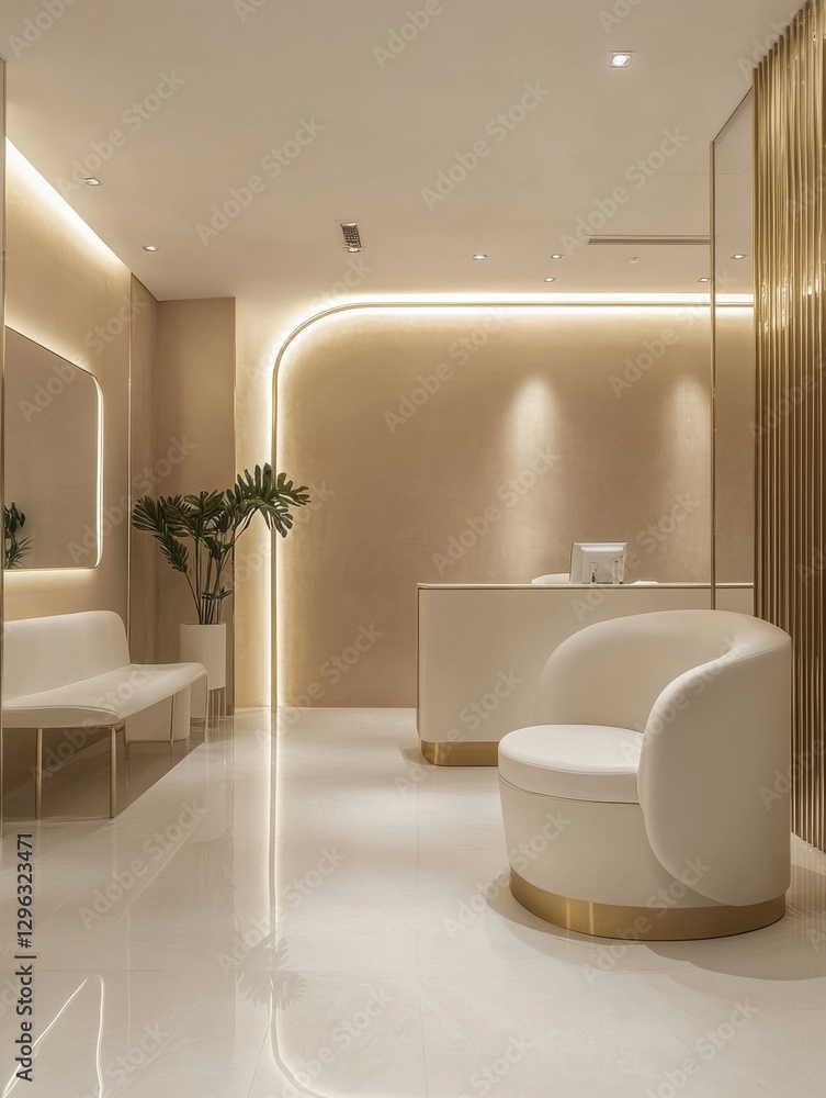 Aufkleber modern reception area with elegant design and soothing ambiance in a wellness center at dawn. genera