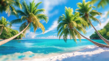 Fototapeta premium Beautiful tropical beach with palm trees and clear turquoise water in the daytime