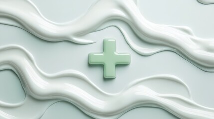 Obraz premium Serum or cream that nourishes and restores skin hydration with a green plus icon. Skincare trends. Anti-aging treatment.