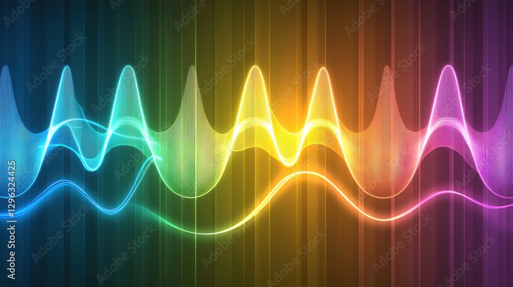 Poster vibrant color waves graphic representing dynamic sound and energy in modern design