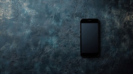 Modern mobile phone placed on a textured dark blue industrial backdrop