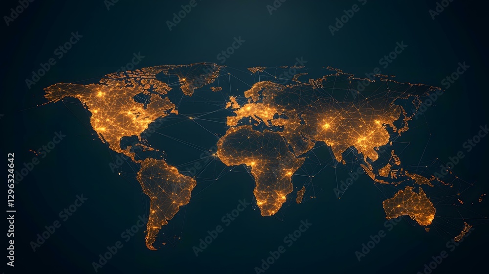 Aufkleber the image contains a stylized world map depicted as a network of interconnected nodes and lines, glo