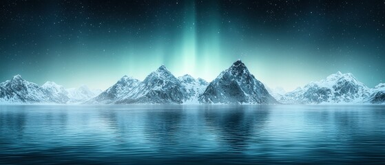 Fototapeta premium Surreal Experience of Bright Aurora Lights Over Serene Glacial Landscape at Night