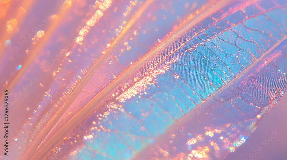 Poster iridescent butterfly wing close up with vivid colors for design concepts