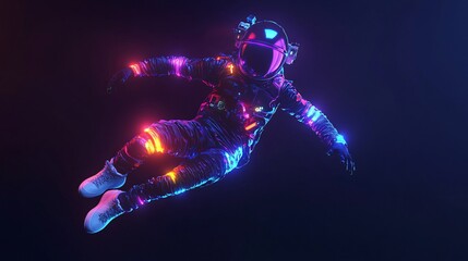 A vibrant, floating astronaut in space, surrounded by a spectrum of dazzling colors, symbolizing exploration, freedom, and the infinite possibilities of the universe. This concept captures the awe-ins