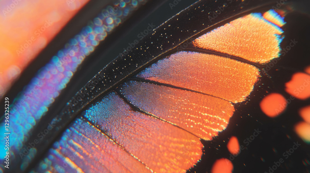 Poster intricate patterns of a colorful butterfly wing up close