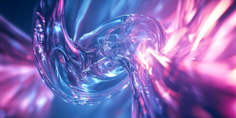 A futuristic 3D abstract background with swirling holographic energy, floating crystal formations, and a mesmerizing glow. The digital reflections and dynamic movement create a sci-fi inspired visual.