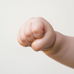 Babys determined fist gesture shows strength