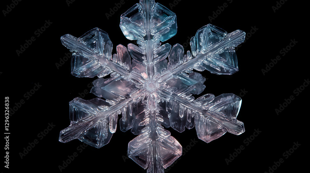 Aufkleber Intricate macro of snowflake crystal patterns on black background for winter design