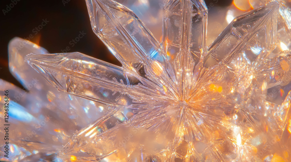 Poster Detailed macro photograph of a snowflake highlighting unique crystal formations and intricate patterns