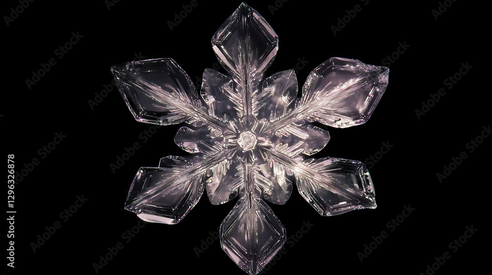 Aufkleber Intricate macro snowflake close-up on black background for winter themes