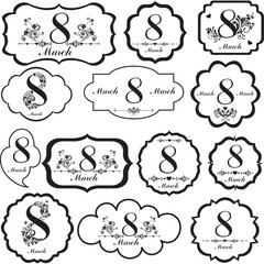 8 march. Women's Day. Set Retro Tag isolated on White background. Vector Illustration