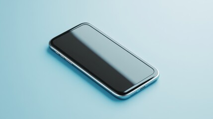 Smartphone with a dark screen on a pastel blue background with soft shadows