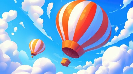 Obraz premium Colorful Hot Air Balloons Soaring Through a Sunny Sky with Fluffy Clouds