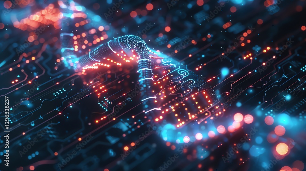 Poster a 3d rendering of a brain on a futuristic circuit board.