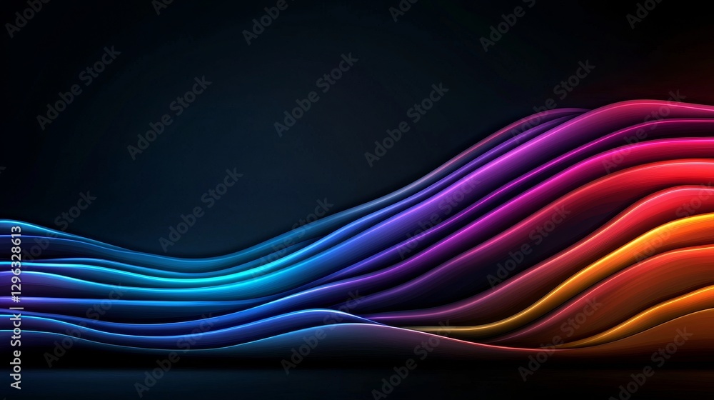 Poster background of a colorful spectrum with neon light stripes, complemented by an abstract, motion-blurr