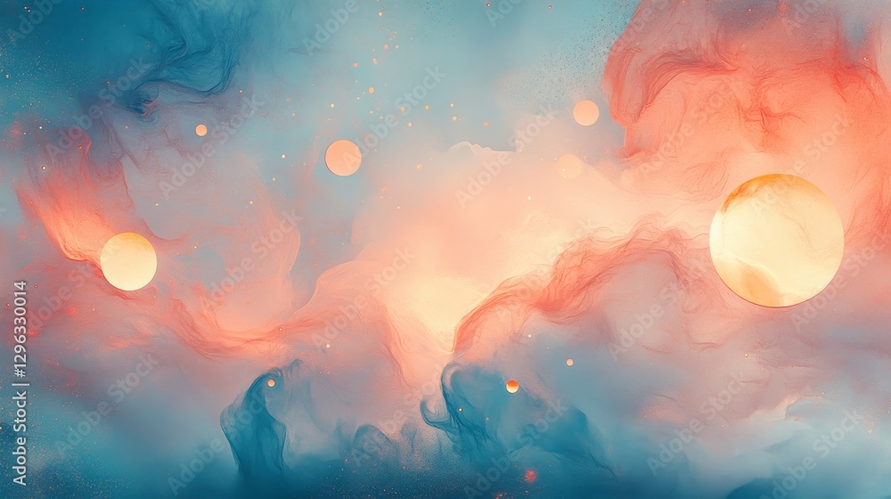 Poster abstract image of clouds with celestial orbs in space