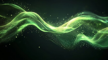 Abstract flowing waves of vibrant light and shimmering particles