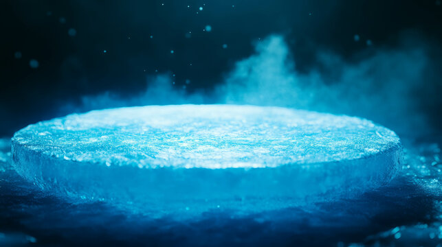 Enchanting ice podium with cool lighting perfect for winter events and design