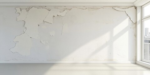 Empty White Room with Distressed Wall and City View