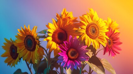 Obraz premium A sunflower with large, bright yellow petals and a dark brown textured center, with fine details on the tiny florets forming a mesmerizing pattern.