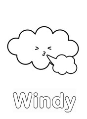 Weather Words Coloring Page for Kids. Children's Coloring Activity sheet. Cute Clouds Illustration to Color.