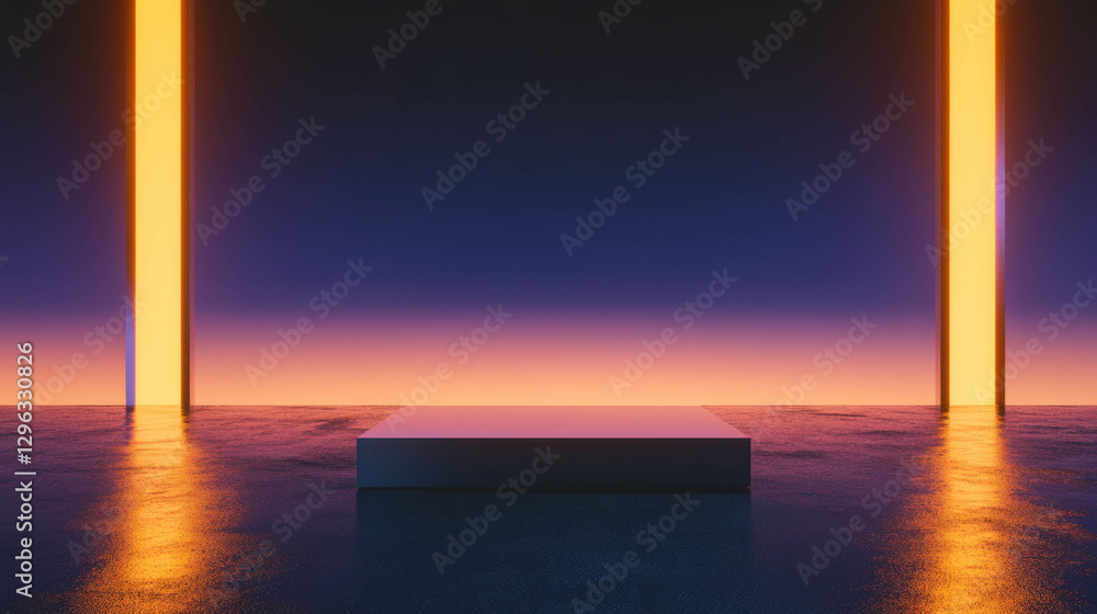 Poster minimalist podium design with futuristic architectural background for creative presentation
