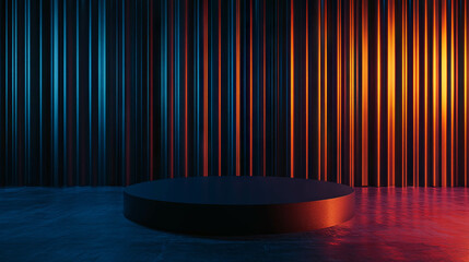 Minimalist podium with dramatic lighting in architectural setting for modern design
