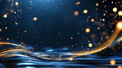 Obraz premium Blue and Gold Abstract Wave Background - Elegant, shimmering, luxurious, flowing, and magical. Symbolizing success, prosperity, transformation, and celebration