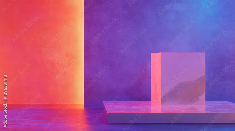 Poster vibrant podium with abstract geometric shapes for artistic display
