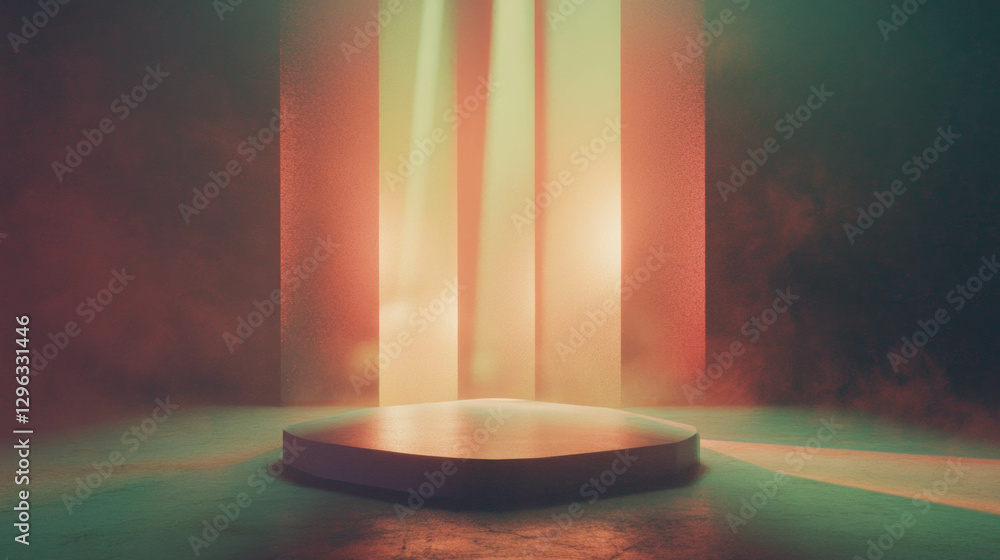 Poster futuristic podium with colorful abstract geometric background for modern design