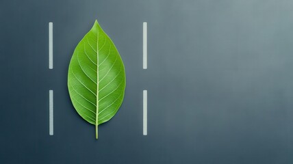 A vibrant green leaf placed on a textured background, emphasizing natural beauty and simplicity in design. Perfect for eco-friendly themes. Environment and eco drive concept.