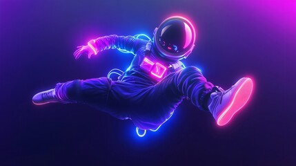 Naklejka premium A vibrant, floating astronaut in space, surrounded by a spectrum of dazzling colors, symbolizing exploration, freedom, and the infinite possibilities of the universe. This concept captures the awe-ins