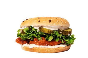 Fried Chicken Sandwich with Hot Sauce and Pickles