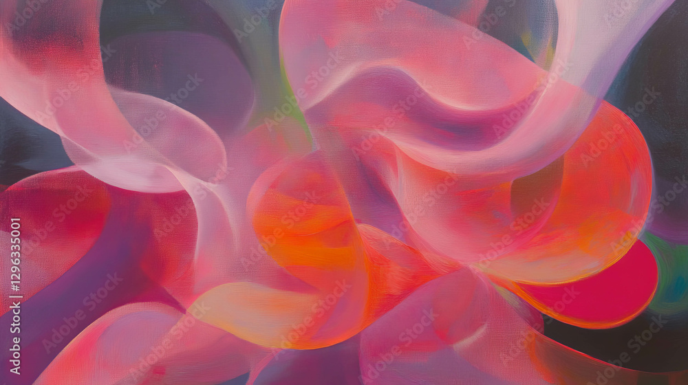 Poster vibrant abstract painting with flowing shapes and dynamic colors