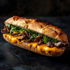 Close-up of a hot dog with mustard, Generative AI