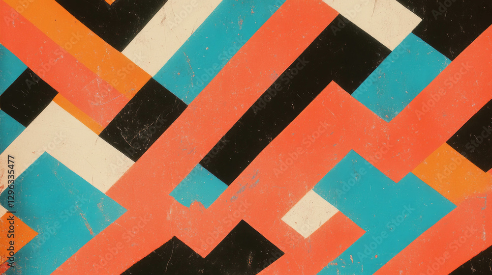 Poster Abstract geometric pattern background with bold retro colors for modern design and decoration