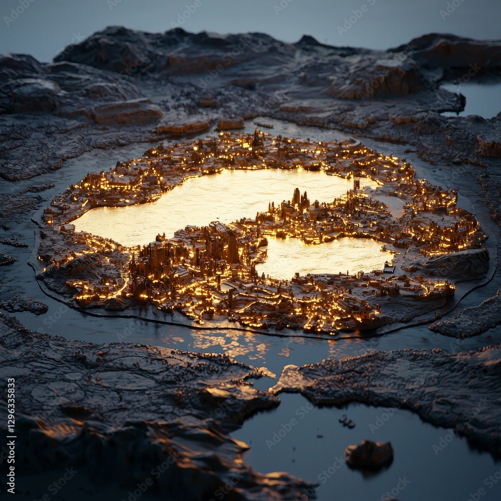 Poster the metropolis of tomorrow is formed like a delicate snowflake, illuminated by shimmering lights and