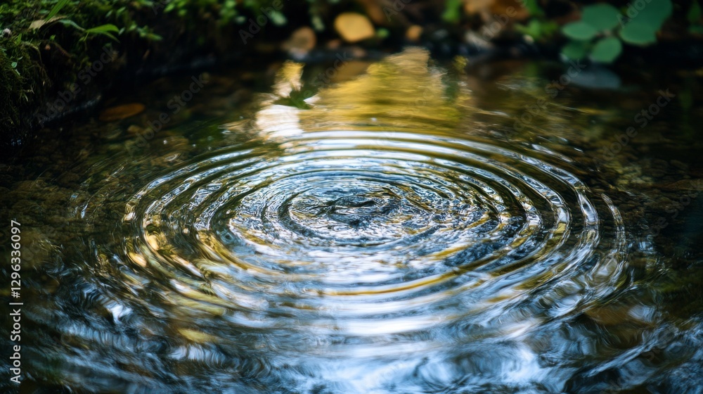 Poster a gentle drop creating concentric circles in shallow water reflections