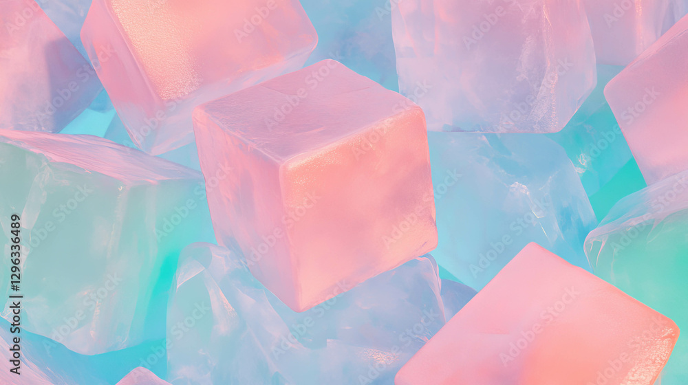 Poster colorful ice cubes background with soft textures for design and decoration