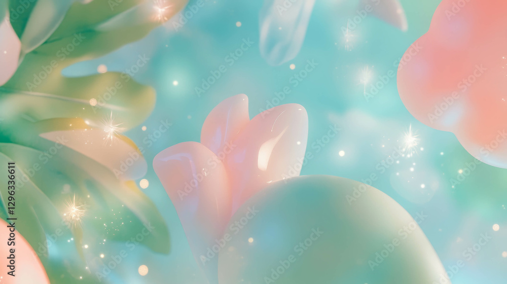 Poster dreamy baby mobile design with delicate pastel textures and soft floating shapes