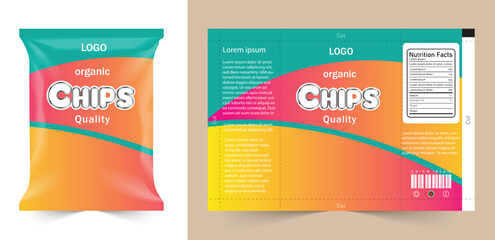 Chips package design, foil bags with the original file in 3d illustration. Chip's packaging ideas | chip packaging, packaging, chips, vector, template.