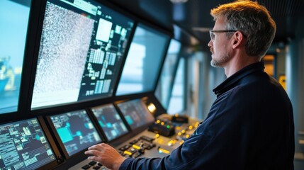 A logistics manager monitoring real-time container tracking data on a high-