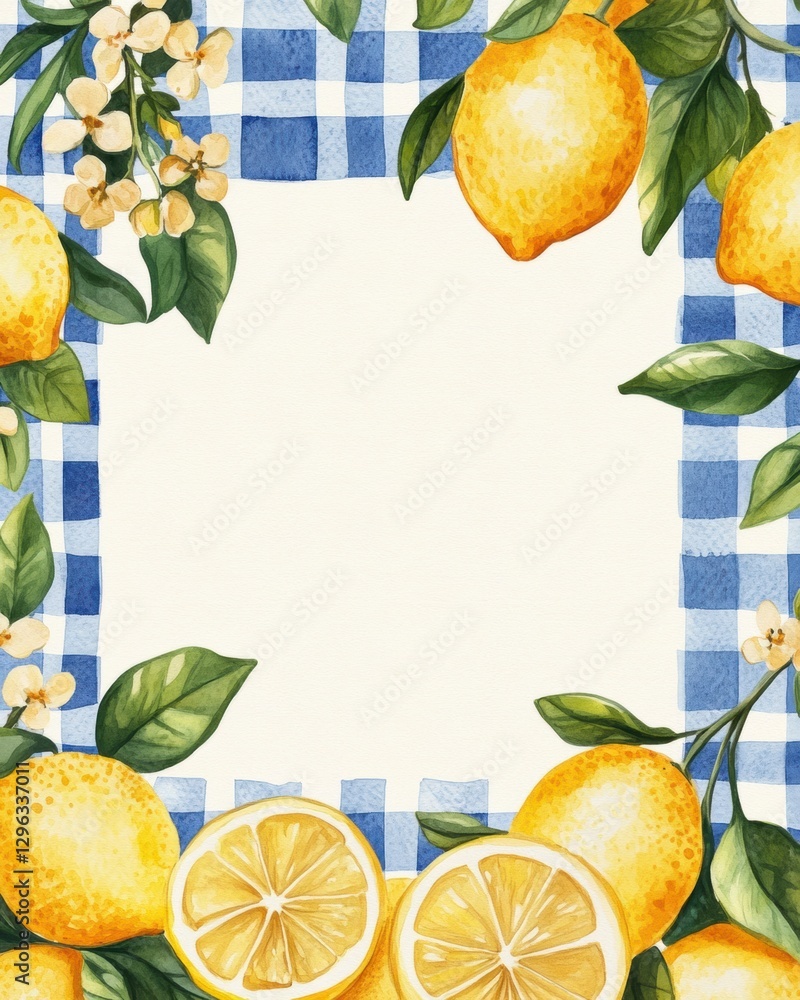 Poster bright and cheerful lemon themed border design with vibrant colors and a gingham pattern for creativ